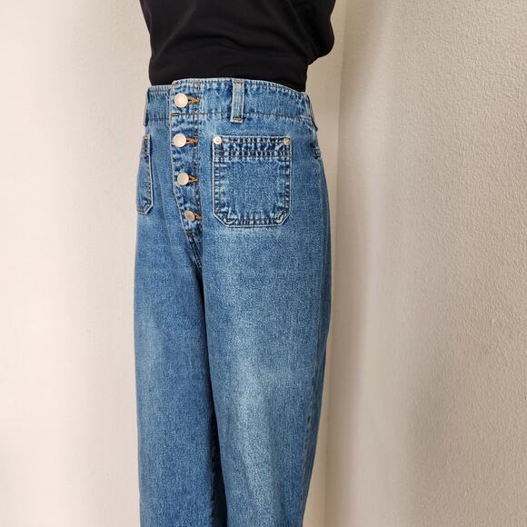 Vintage LA Blues High Waisted Button Fly Wide Leg Jeans 2 - Picture 3 of 12